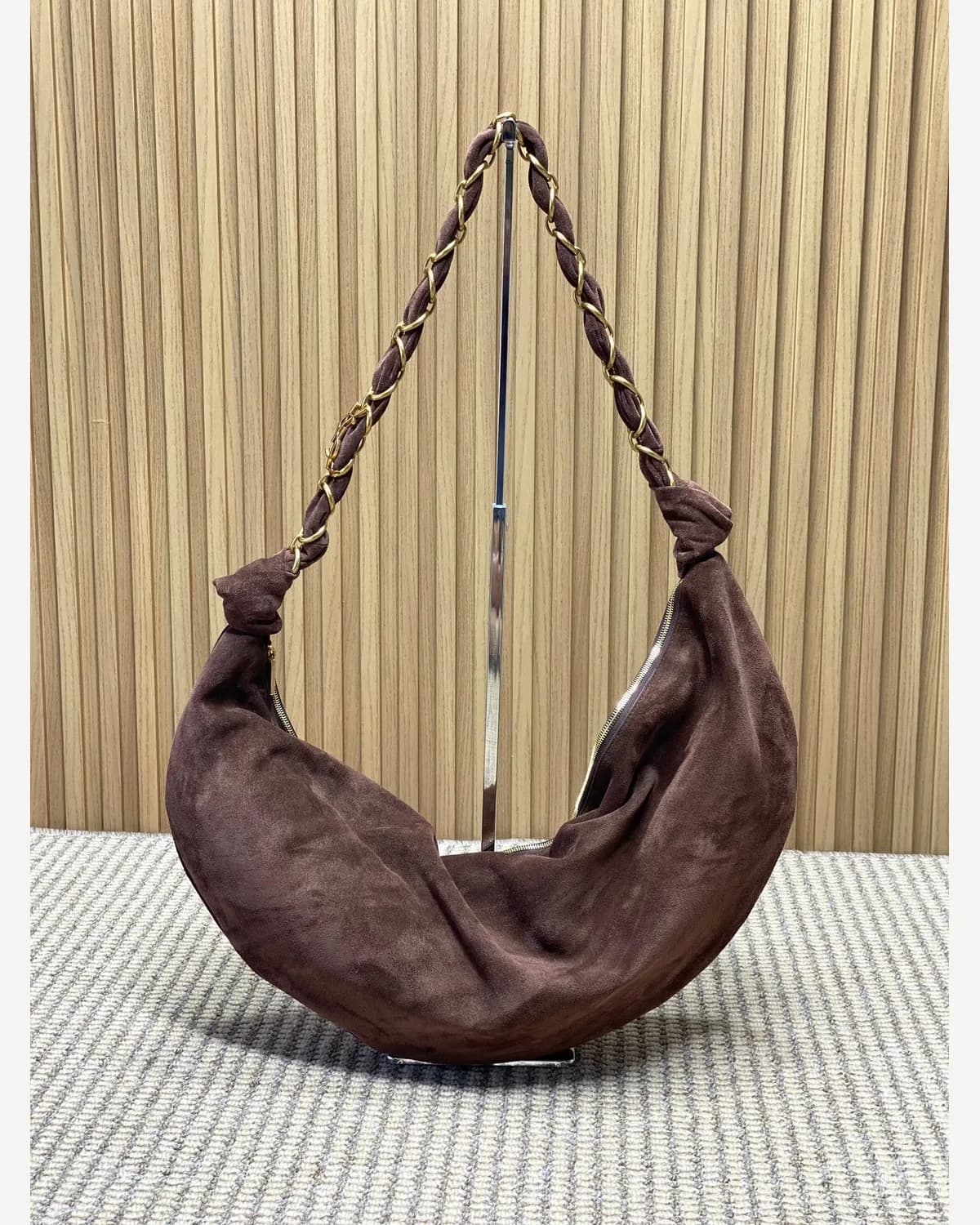 YSL Suede Crescent Hobo — Brown