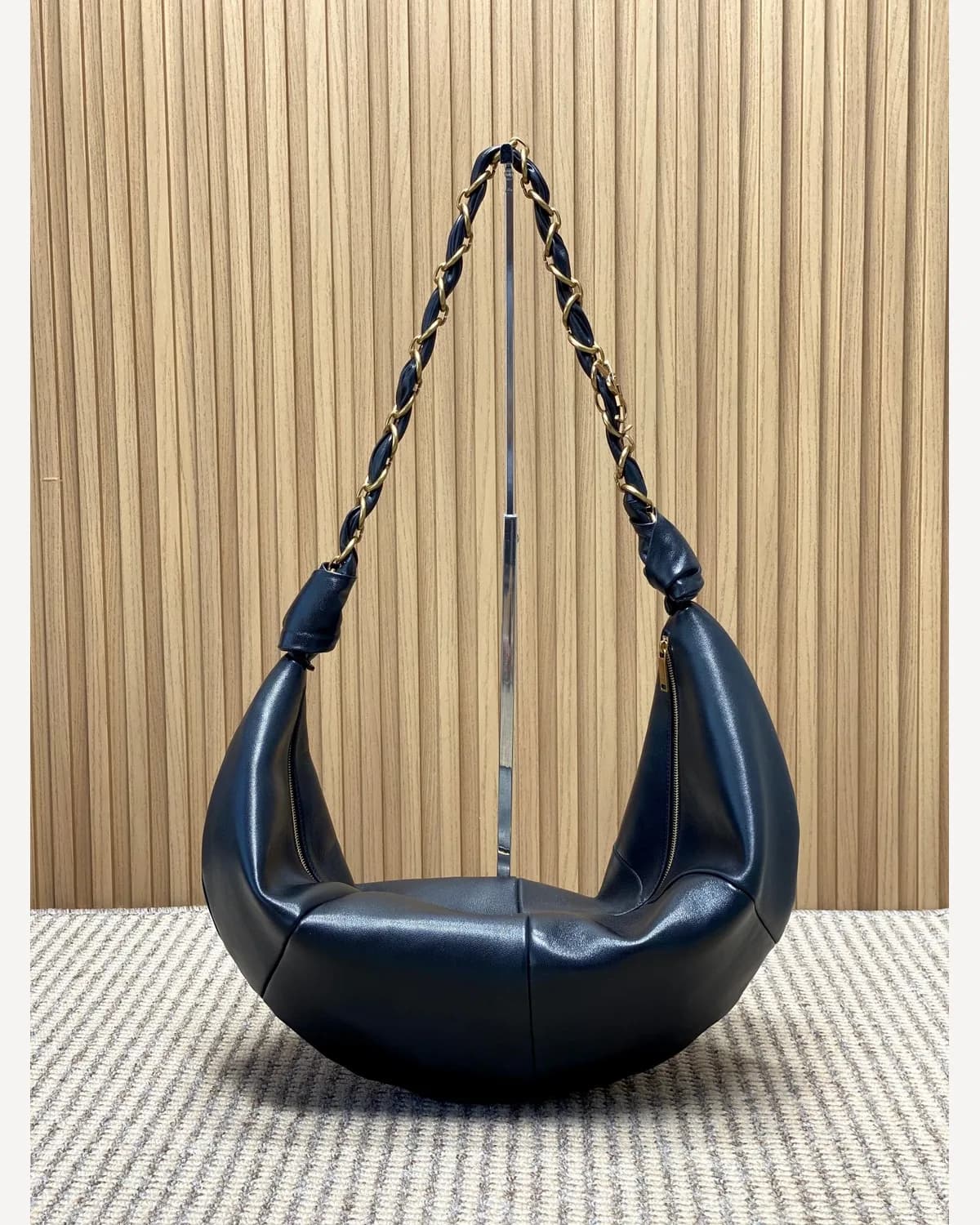 YSL Leather Crescent Hobo — Navy