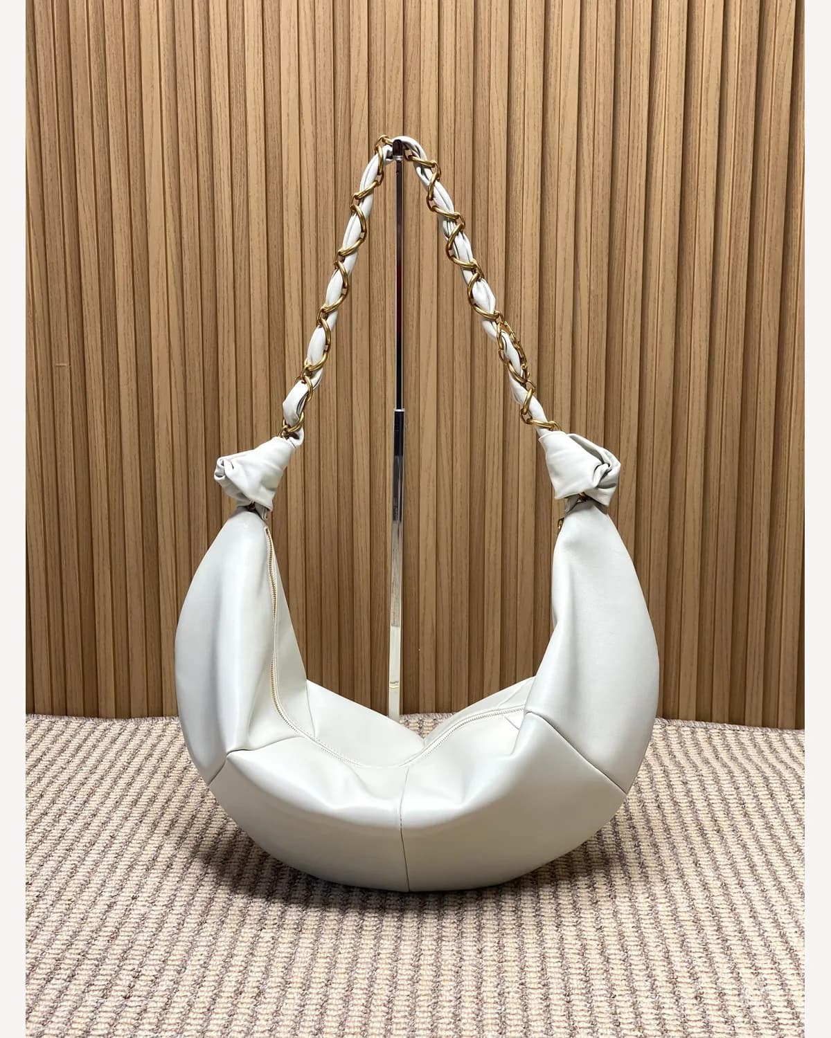 YSL Leather Crescent Hobo — White