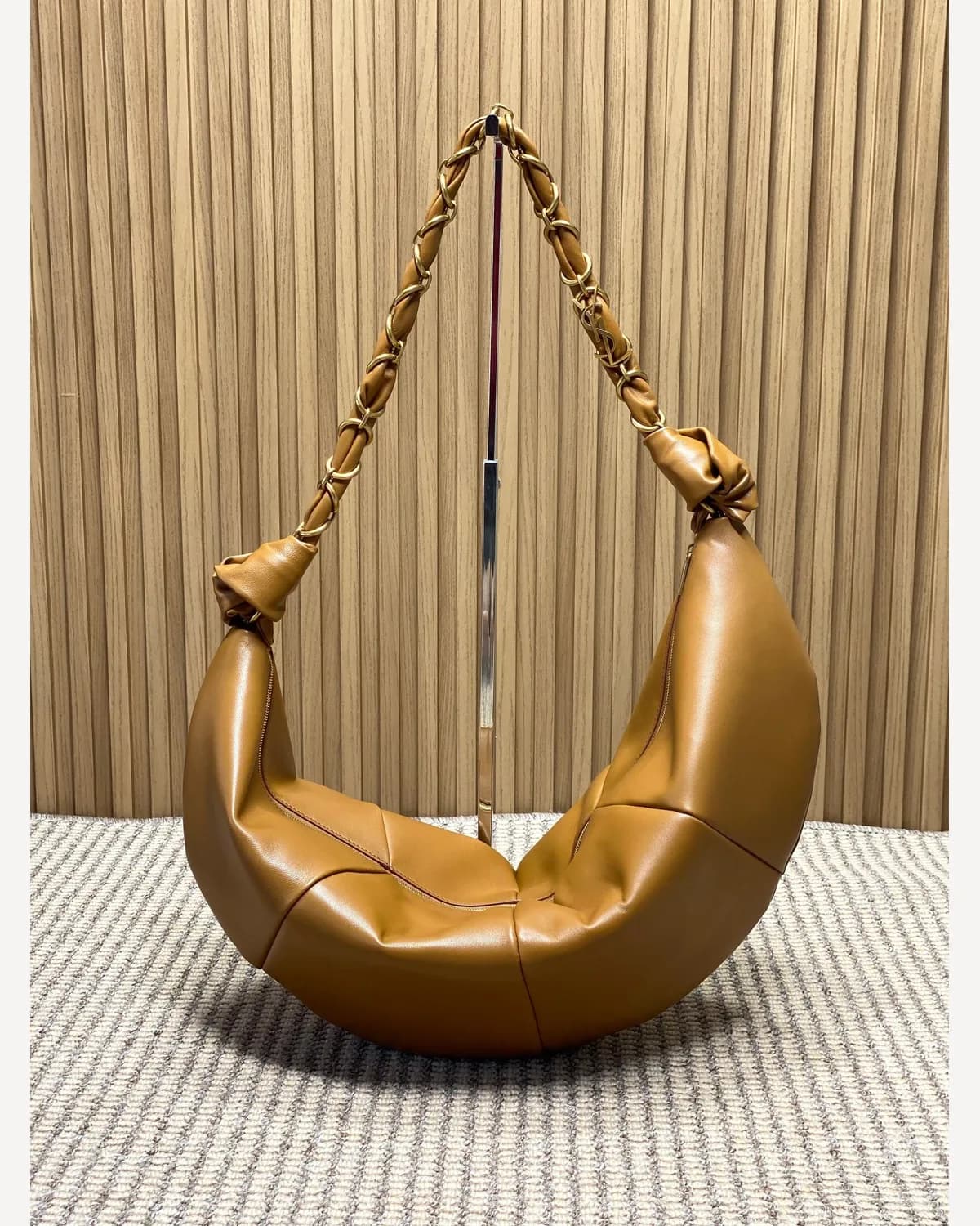 YSL Leather Crescent Hobo — Tan
