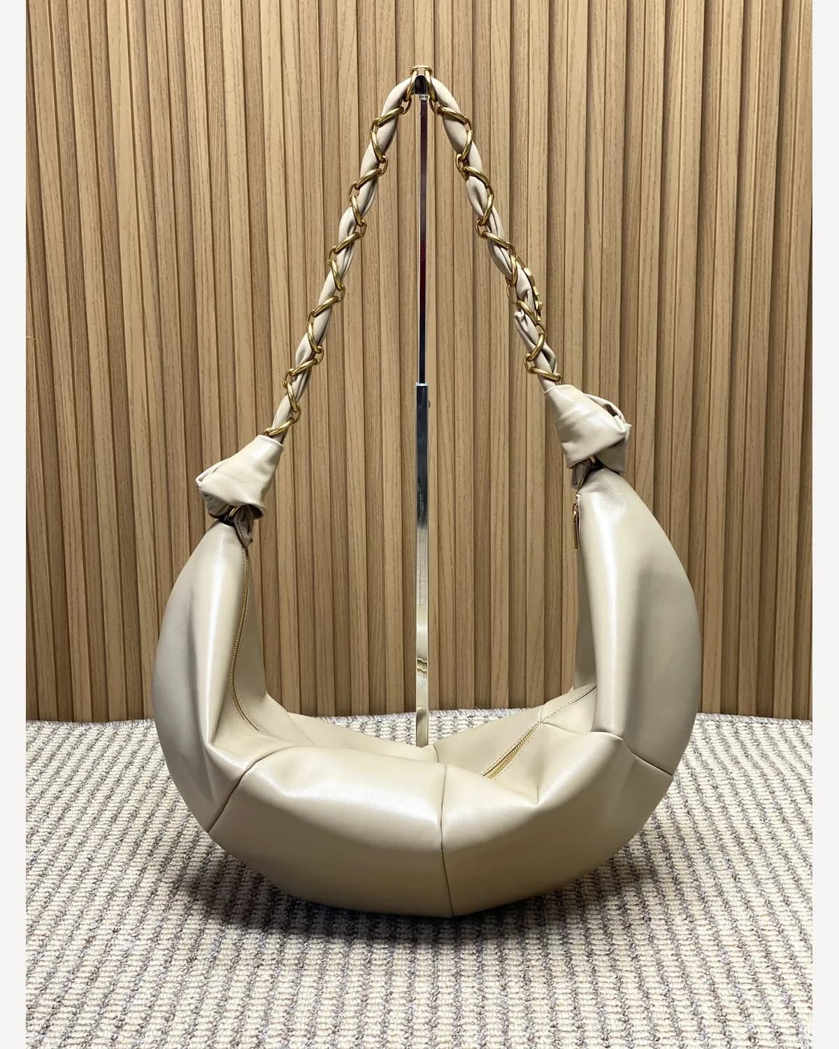 YSL Leather Crescent Hobo — Cream
