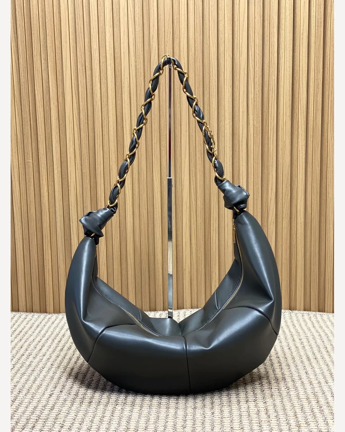 YSL Leather Crescent Hobo — Grey