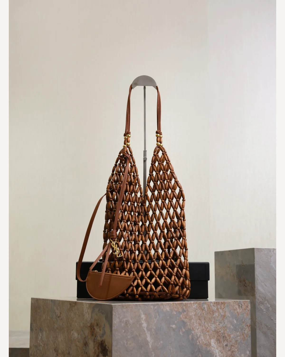 YSL Macramé Net Bag — Tan