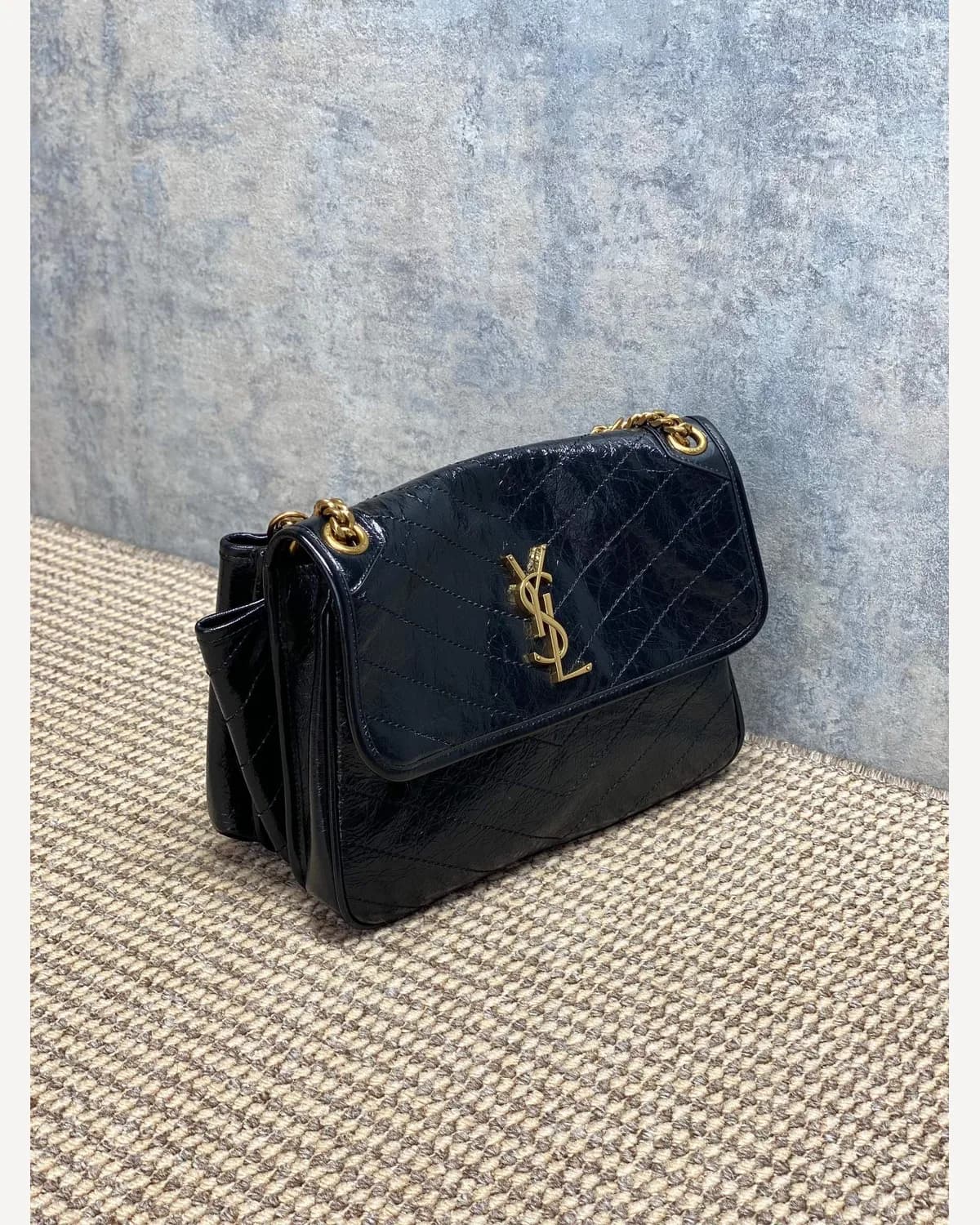 YSL Niki Flap Bag — Navy