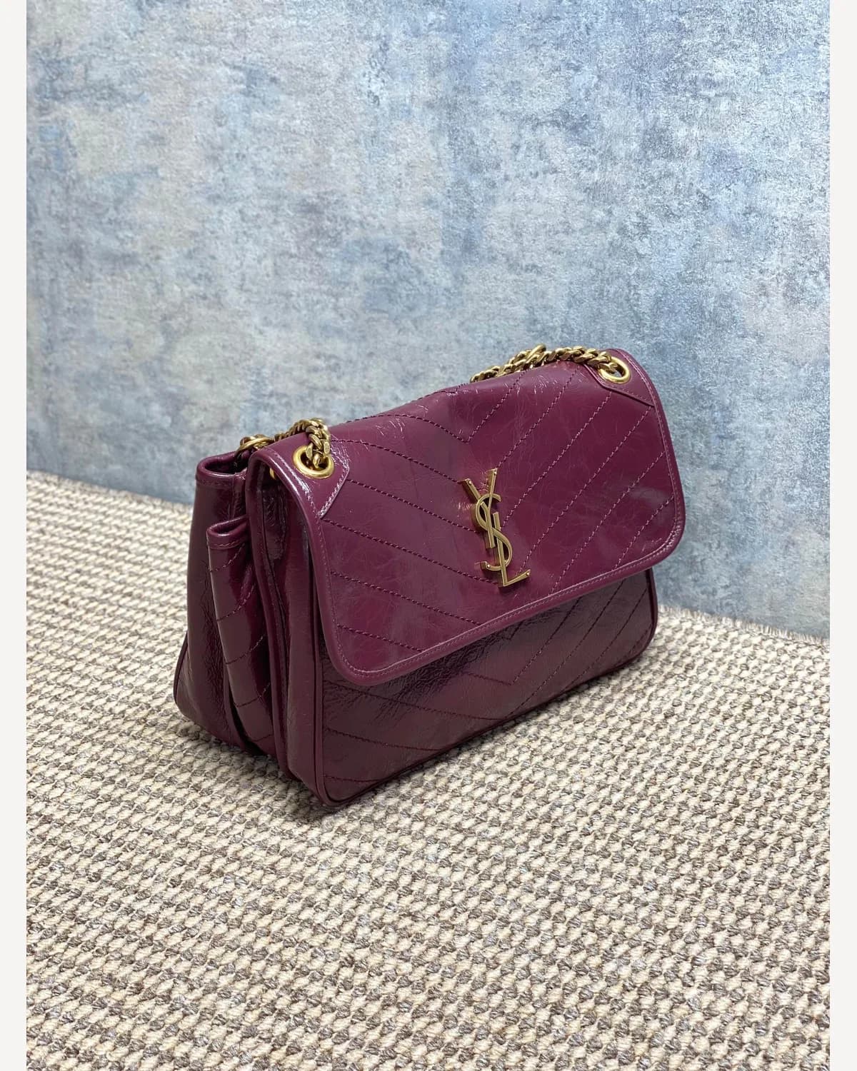 YSL Niki Flap Bag — Burgundy