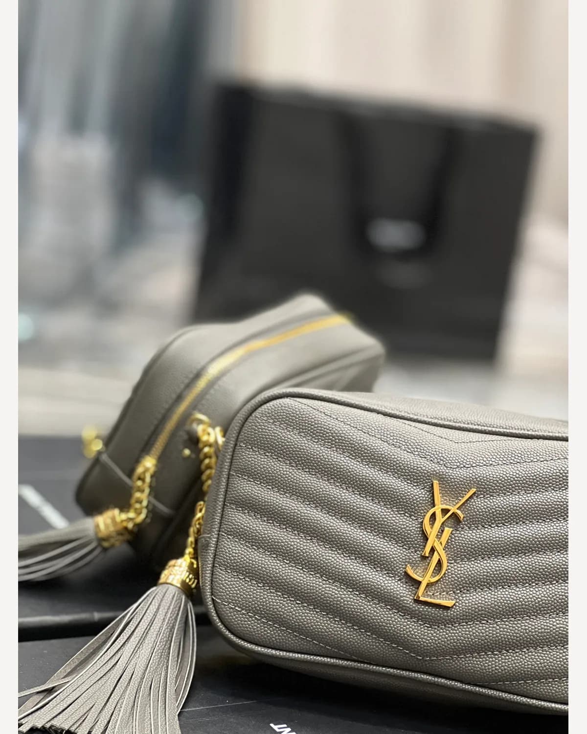 YSL Lou Camera Bag — Grey