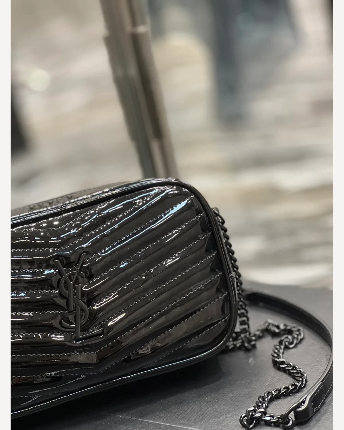 YSL Lou Camera Bag — Black Patent